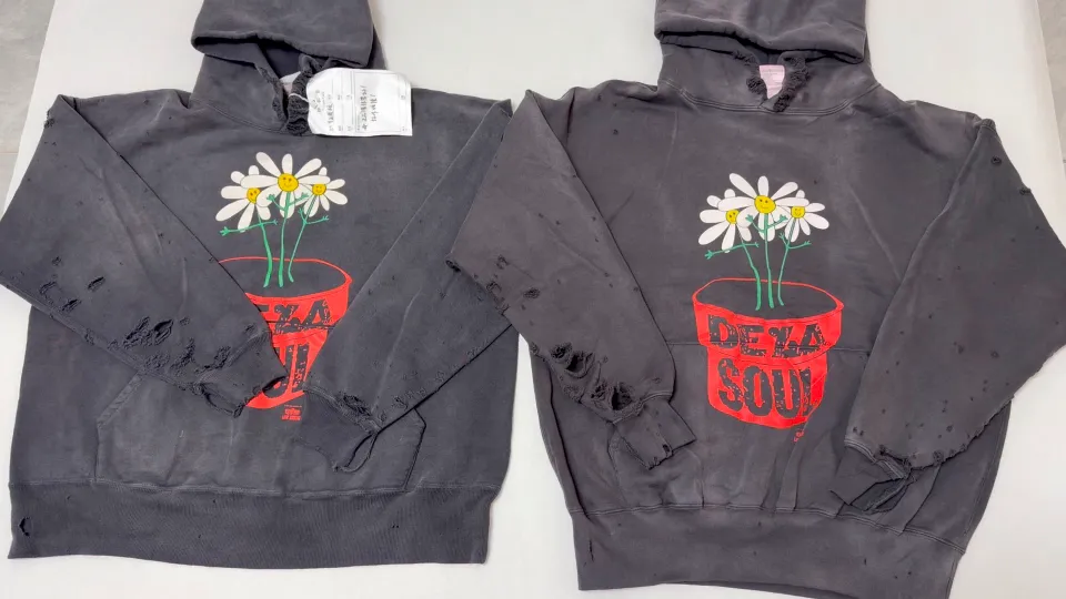 Prenatal planning SAINT Mxxxxxx × DE LA SOUL DLS_HOODIE/DE LA SOUL/BLK DE LA SOUL joint model potted plant destruction hoodie washed black S-XL